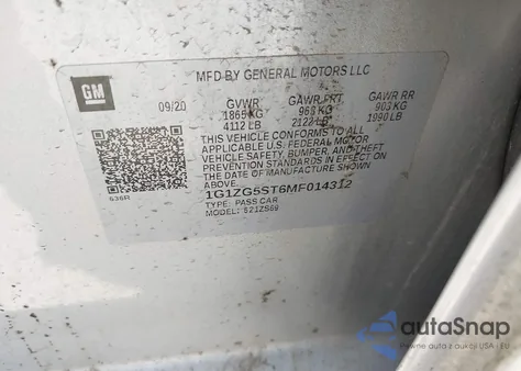 2021 Chevrolet Malibu Fwd Rs из США, поврежденный, VIN 1G1ZG5ST6MF014312